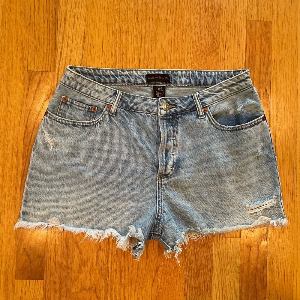 House of Harlow 1960 Denim Cutoff Shorts Sz 29 High Rise Button Fly
